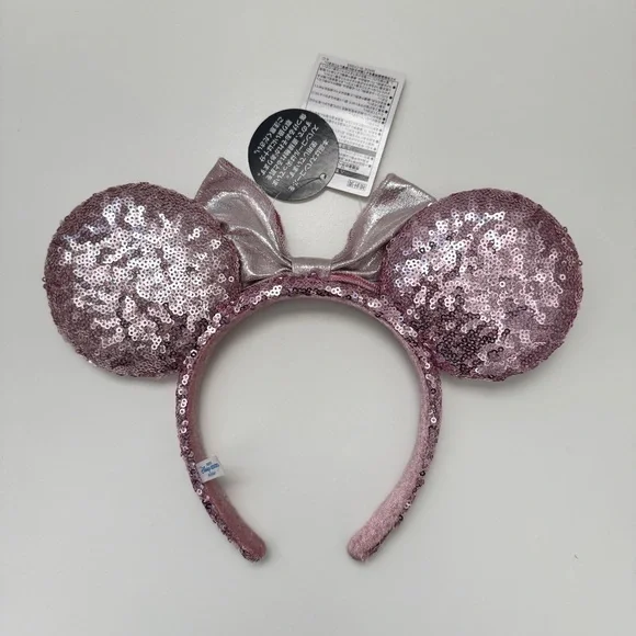 Tokyo Disney Pink Sequins Mickey Mouse Ears Hearts Bow Minnie Mouse Headband - Picture 4 of 6